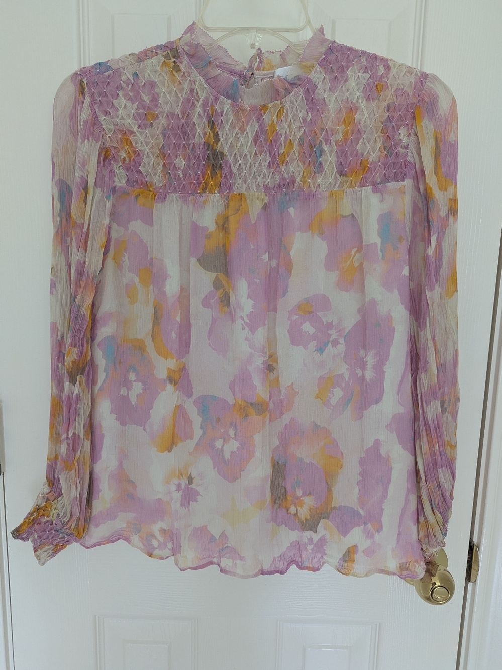 Christy Lynn Silk Pansy Floral High Neck Top